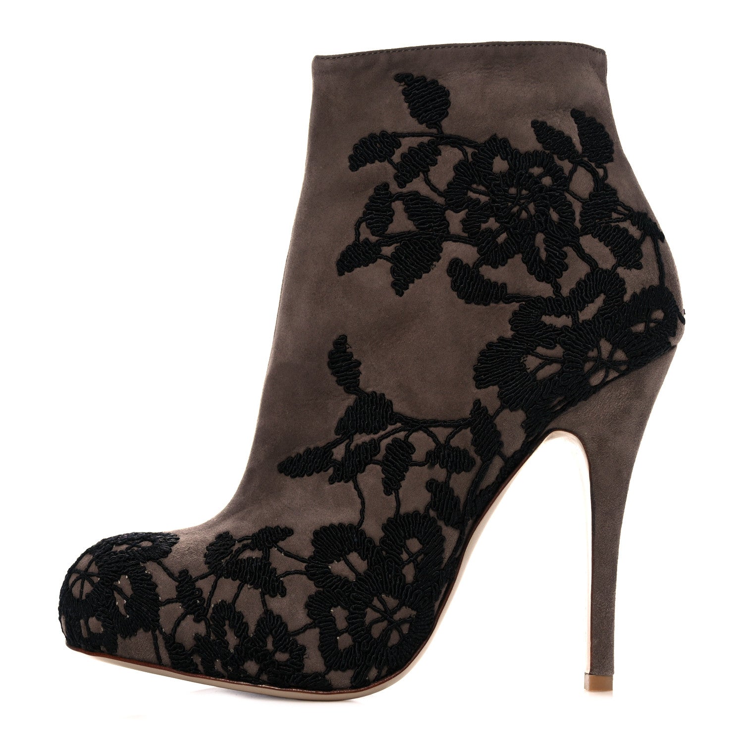 Valentino Garavani Suede Lace Ankle Booties 37.5 Brown Black 1 of 11