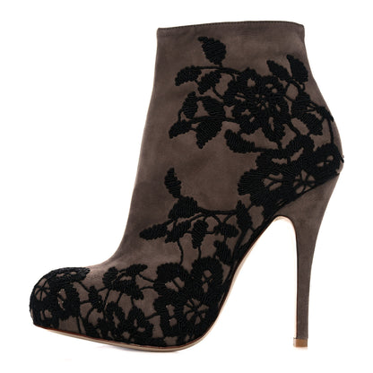 Valentino Garavani Suede Lace Ankle Booties 37.5 Brown Black 1 of 11