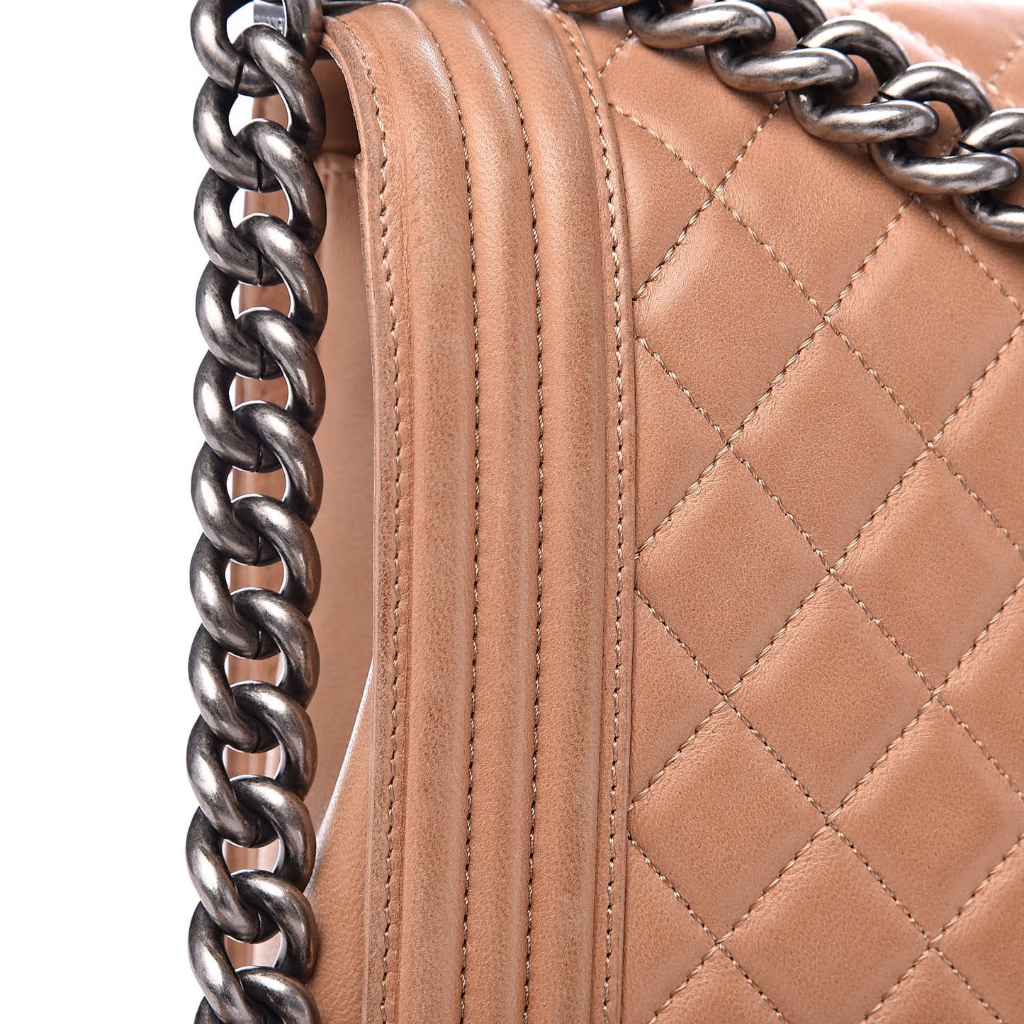 Lambskin Quilted Large Boy Flap Dark Beige