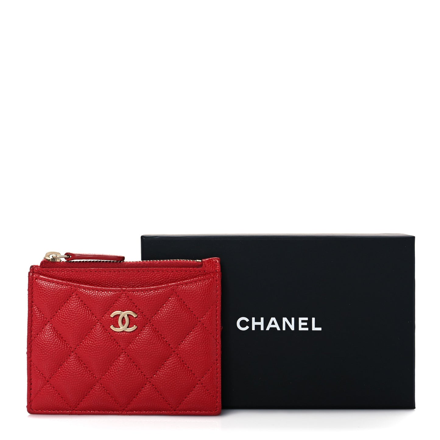 Caviar Quilted CC Zip Card Holder Red