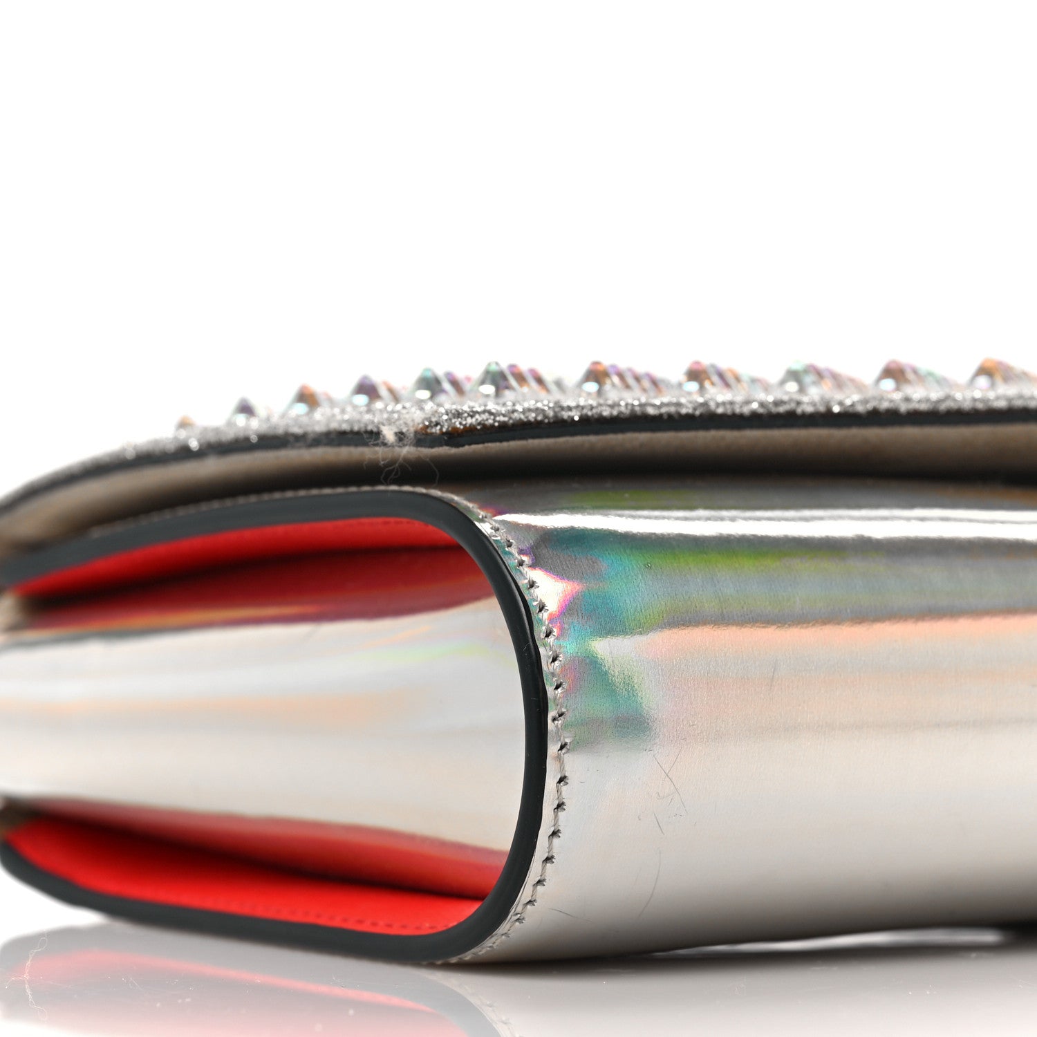 Christian Louboutin Glitter Metallic Patent Calfskin Psychic Spikes Paloma Clutch Gold 7 of 9