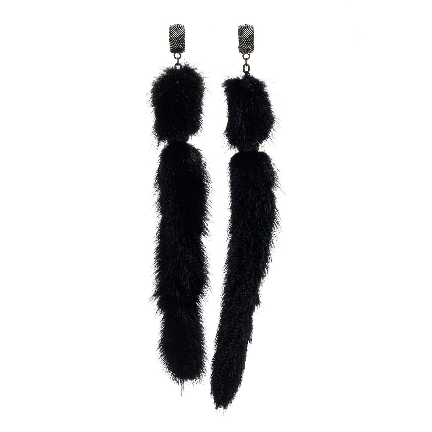 Saint Laurent Mink Tail Drop Earrings Black 1 of 4