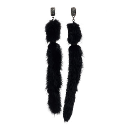 Saint Laurent Mink Tail Drop Earrings Black 1 of 4