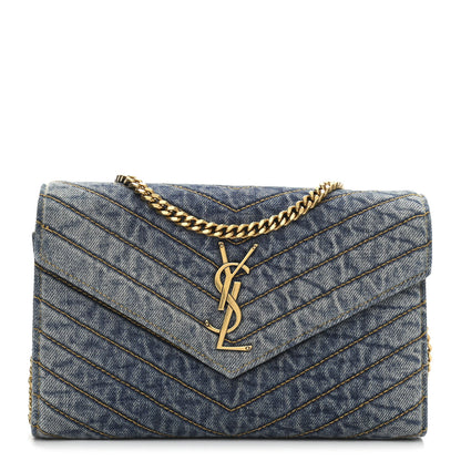 Saint Laurent Denim Matelasse Chevron Monogram Chain Wallet Blue Jeans 1 of 10