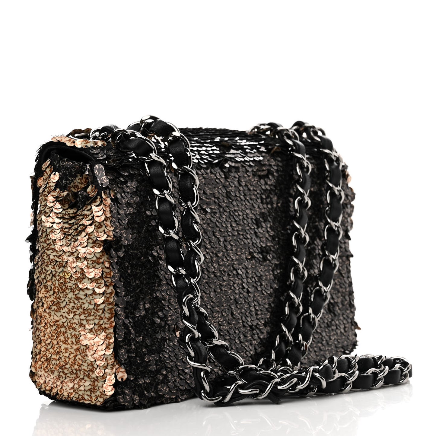 Sequin Classic Mini Flap Black Gold