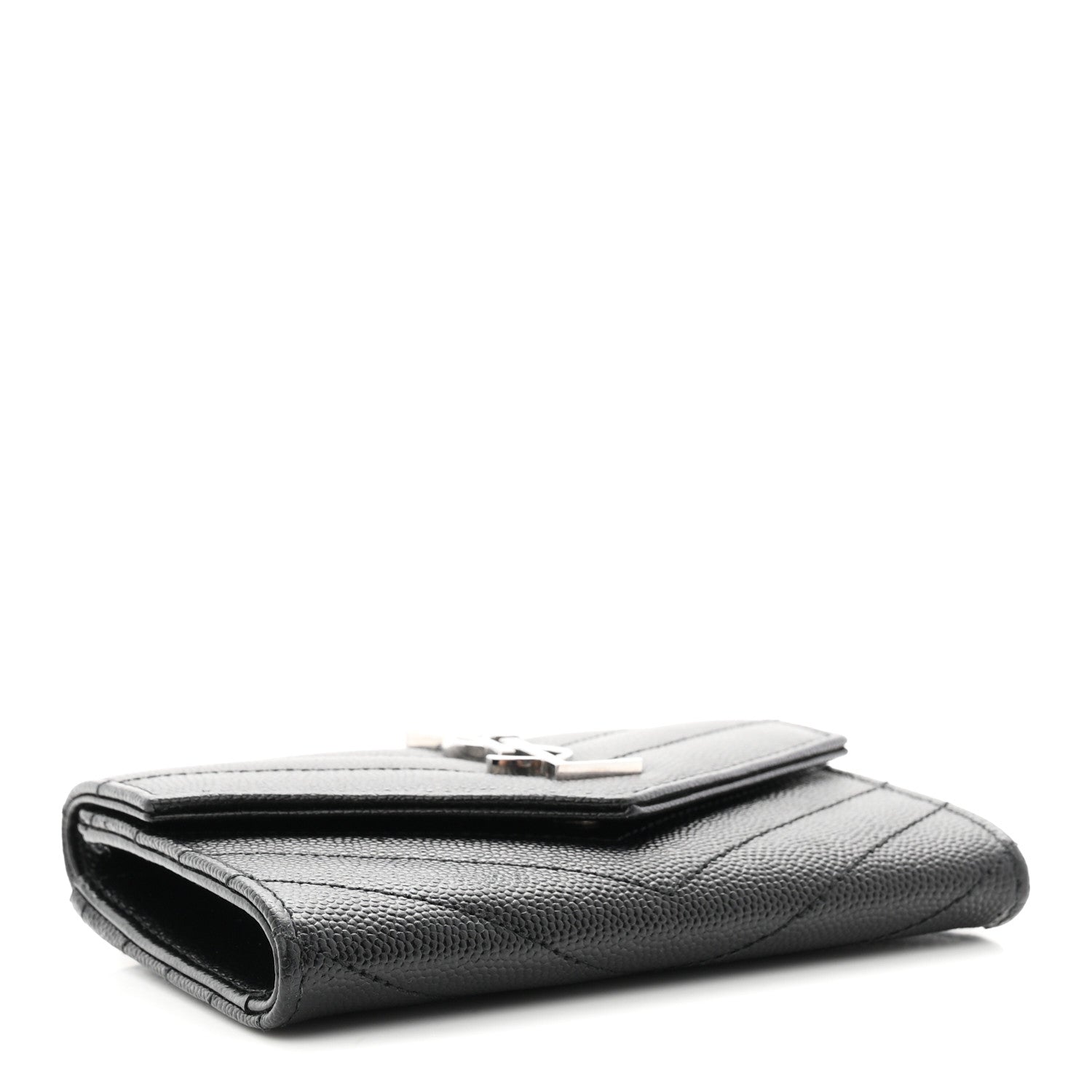 Saint Laurent Grain De Poudre Matelasse Chevron Small Monogram Envelope Wallet Black 4 of 7