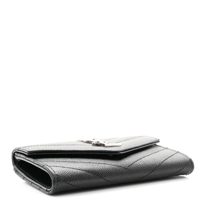 Saint Laurent Grain De Poudre Matelasse Chevron Small Monogram Envelope Wallet Black 4 of 7