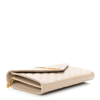 Saint Laurent Grain De Poudre Mixed Matelasse Triquilt Monogram Chain Wallet Dark Beige 4 of 9