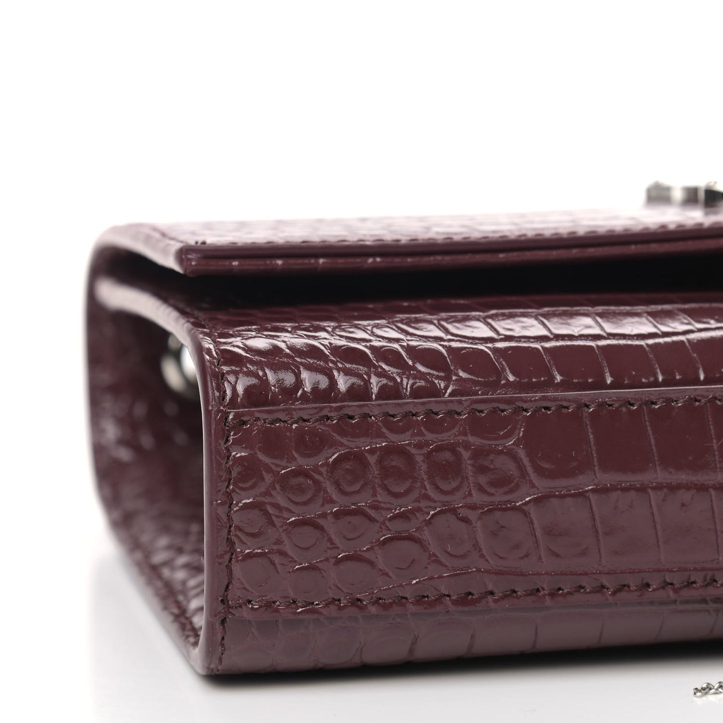 Calfskin Crocodile Embossed Small Classic Monogram Kate Tassel Satchel Palissandre
