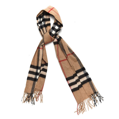 Burberry Cashmere Giant Check Fringe Scarf Camel 1 of 5