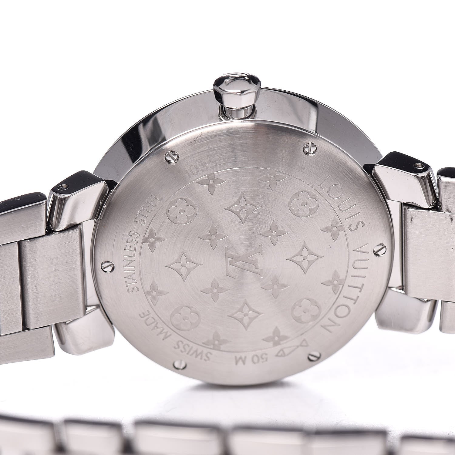 Louis Vuitton Stainless Steel Diamond 33mm Tambour Slim Quartz Watch 5 of 7
