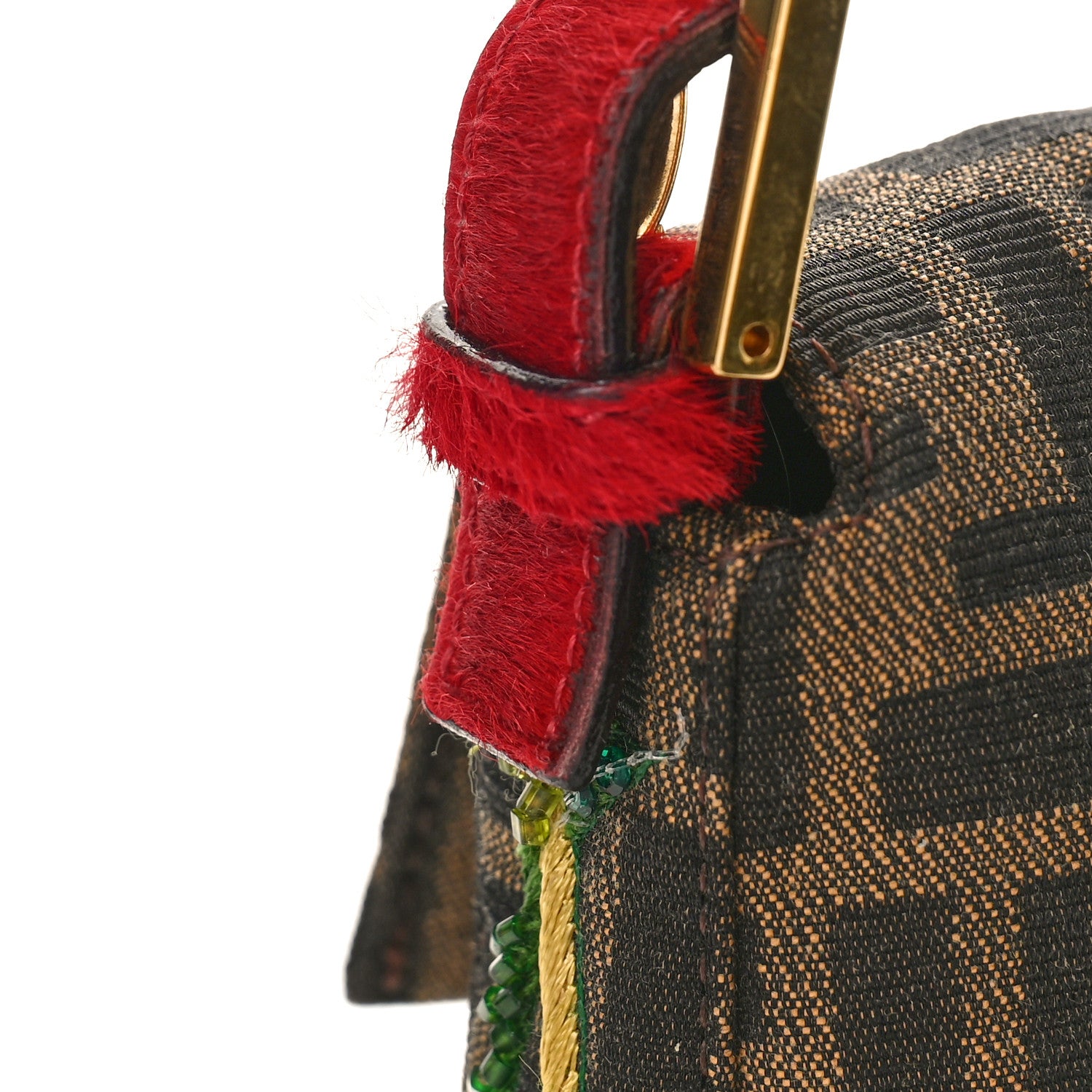 Fendi Zucca Pony Hair Embroidered Baguette Tobacco 10 of 10
