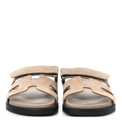 Hermes Suede Goatskin Womens Chypre Sandals 37 Beige Argile 3 of 9