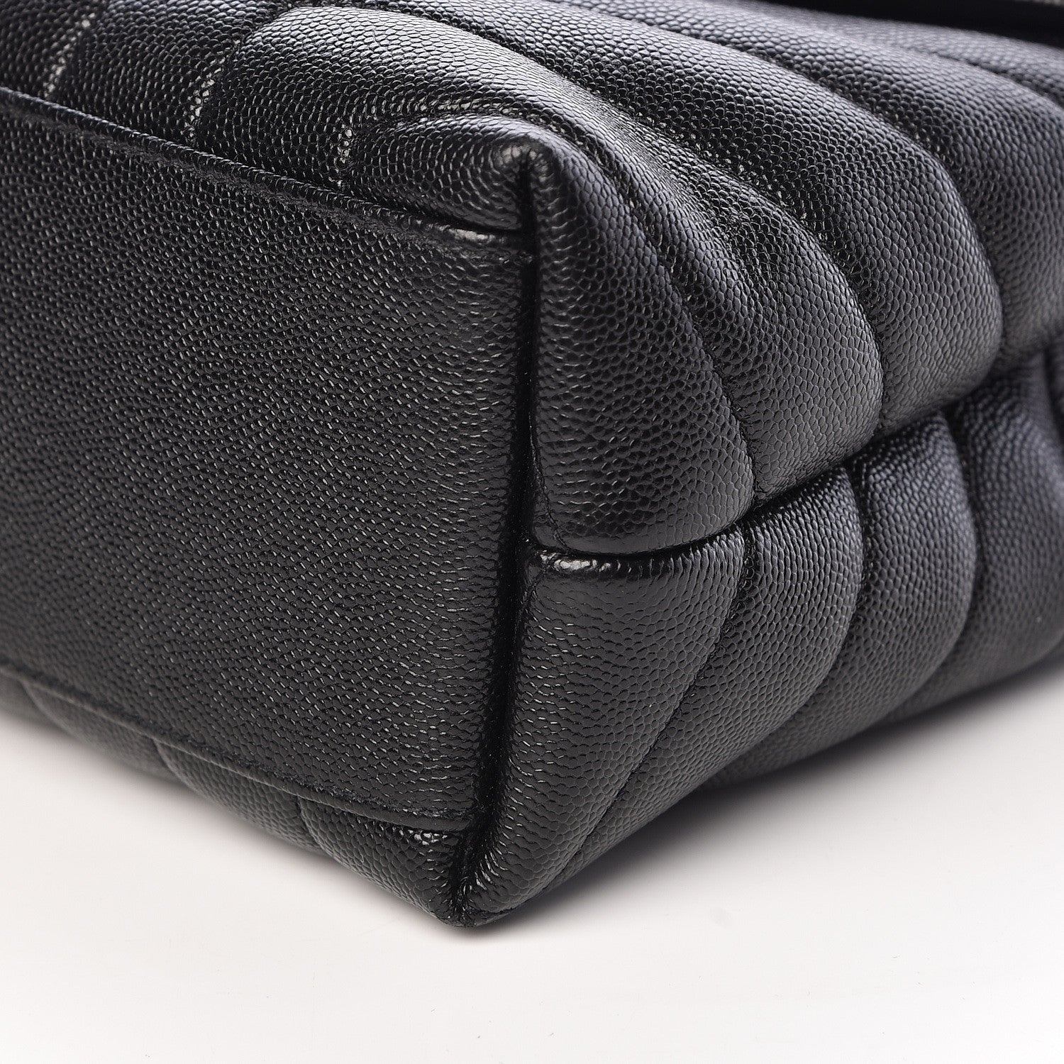 Saint Laurent Grain de Poudre Calfskin Y Quilted Monogram Small Loulou Chain Satchel Black 10 of 10