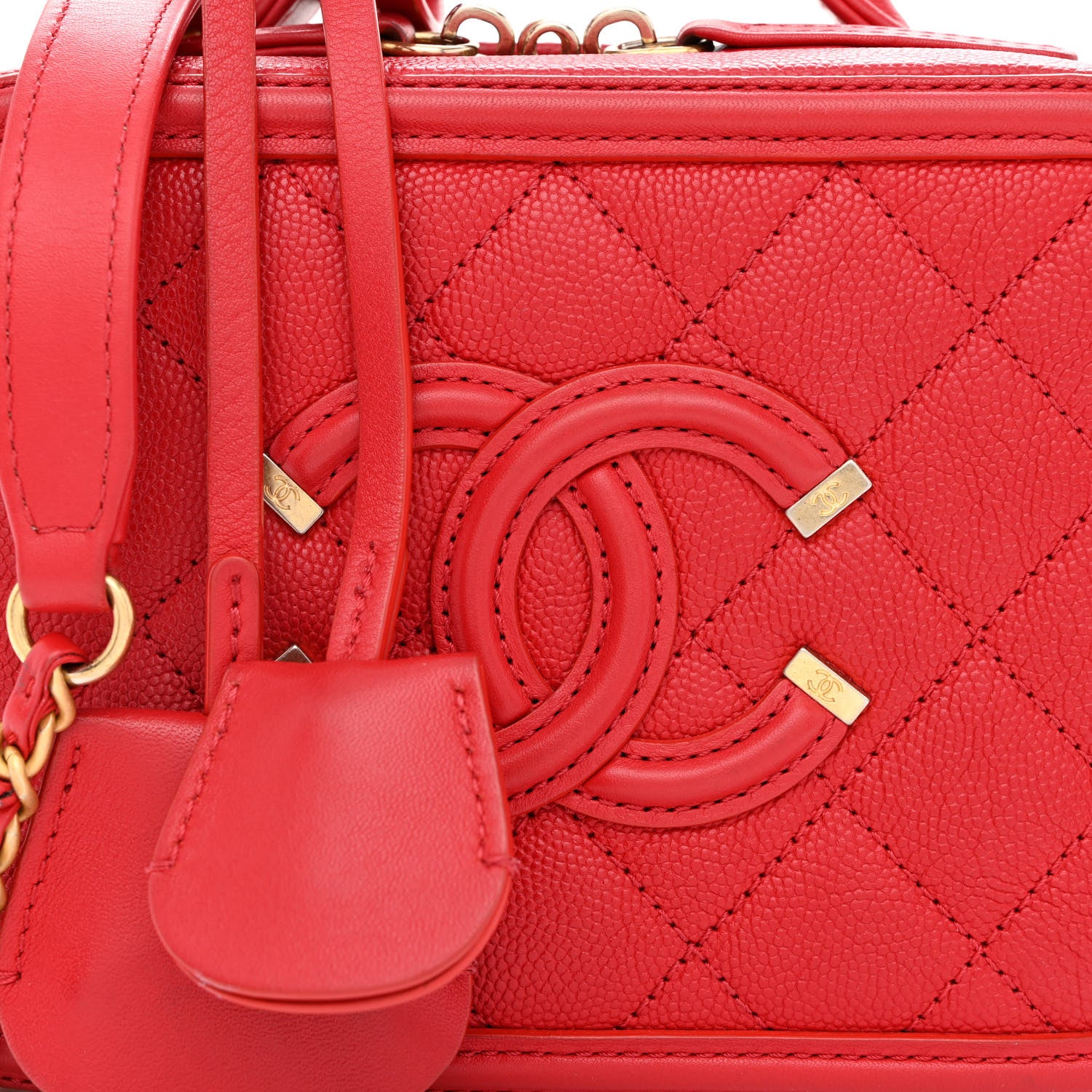 Chanel Caviar Quilted Small CC Filigree Vanity Case Red 8 of 10
