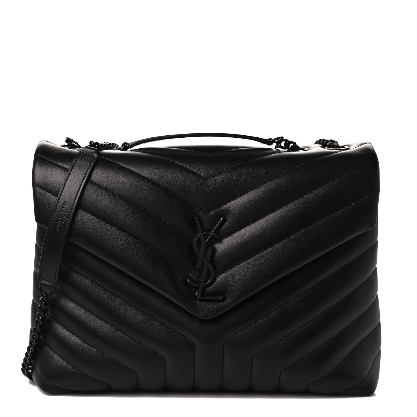 Calfskin Y Quilted Monogram Medium Loulou Chain Satchel Black