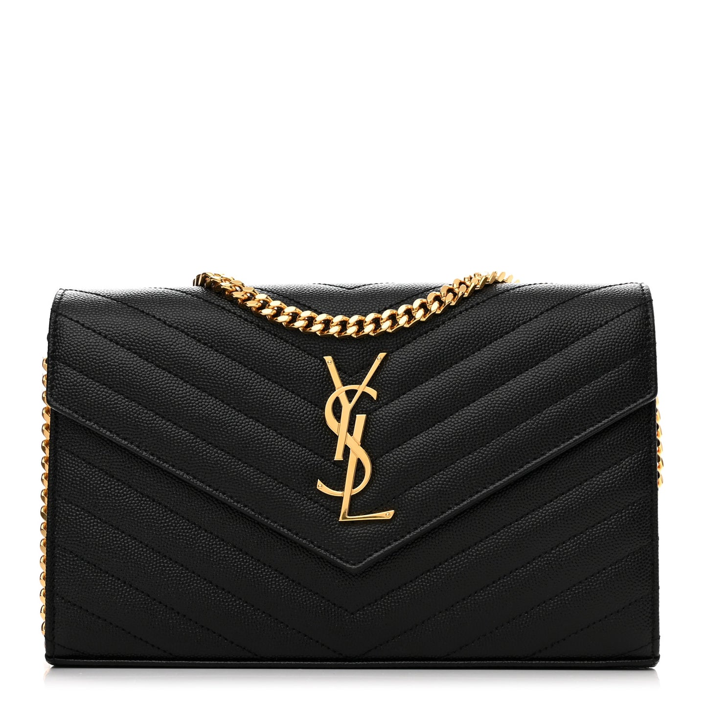 Grain De Poudre Matelasse Chevron Monogram Chain Wallet Black
