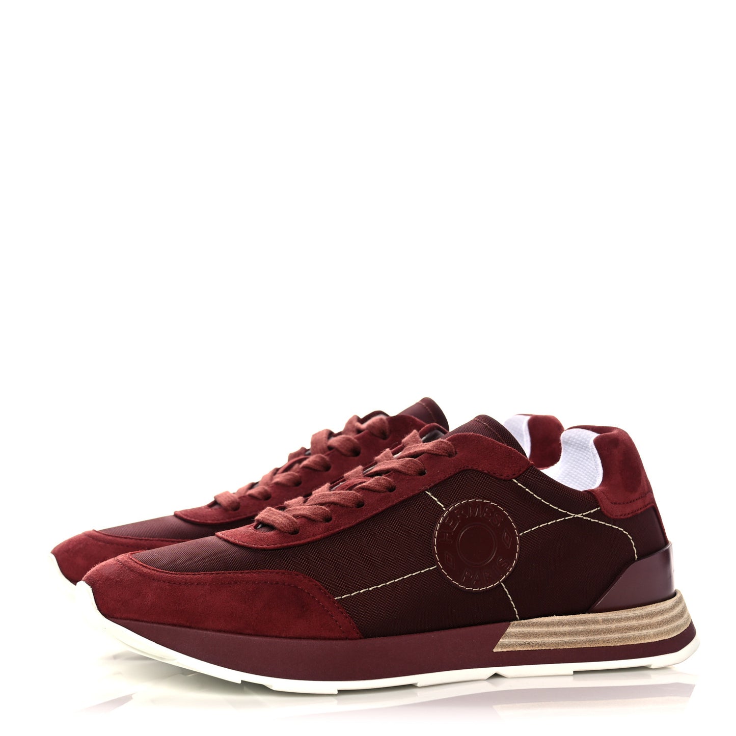 Technical Canvas Calfskin Womens Drive Sneakers 37.5 Bordeaux