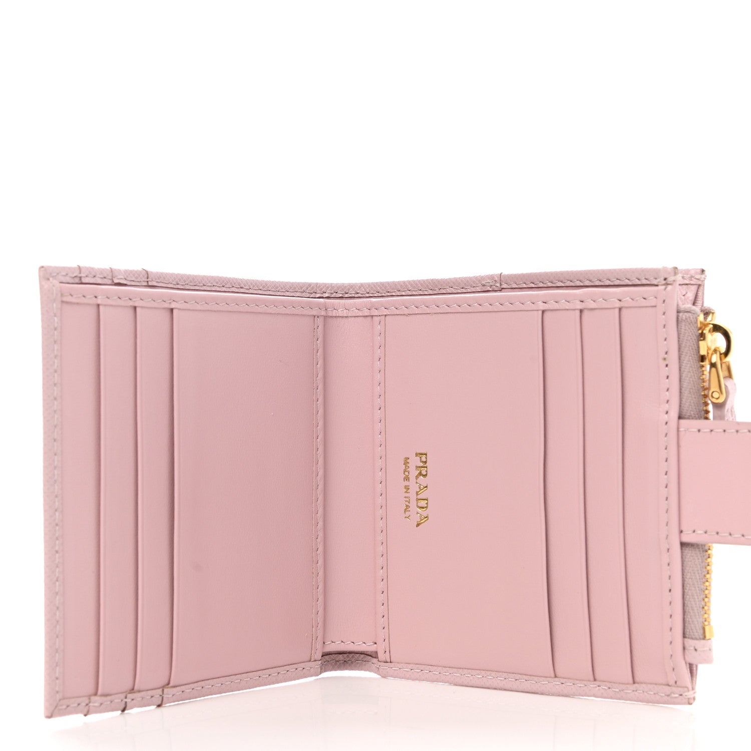 Prada Saffiano Smooth Calfskin Tab Card Holder Compact Wallet Cipria 5 of 8