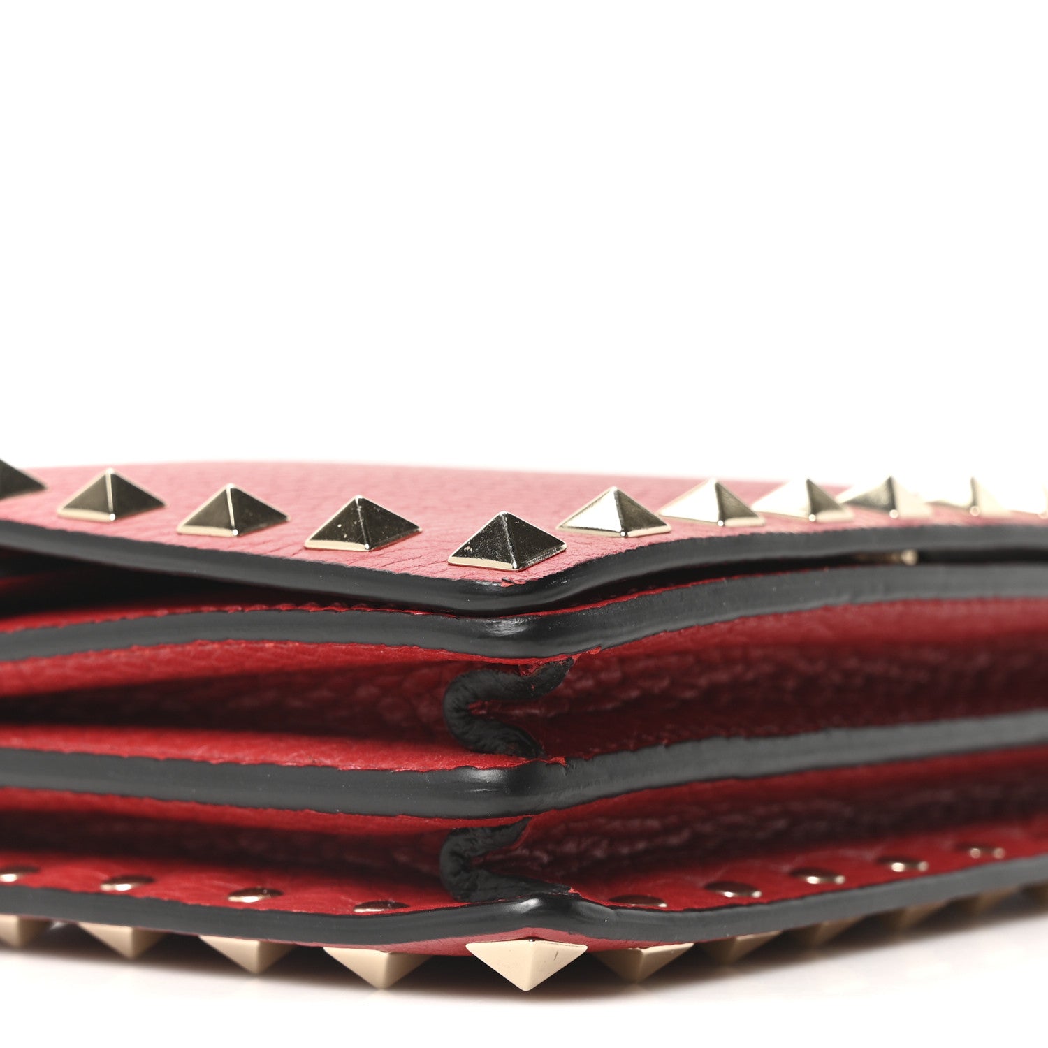 Valentino Garavani Pebbled Calfskin Rockstud Wallet on Chain Rouge Pur 9 of 10