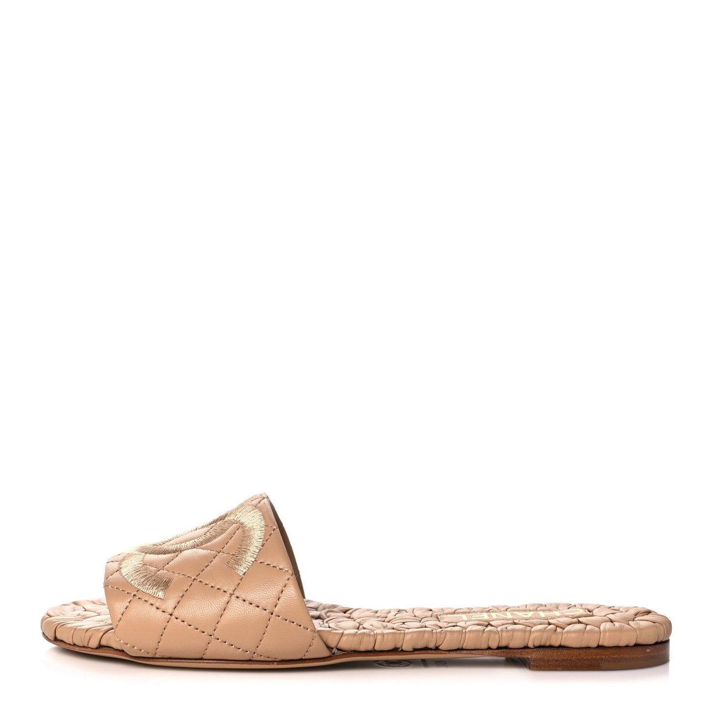 Lambskin Quilted CC Mules Sandals 40.5 Beige