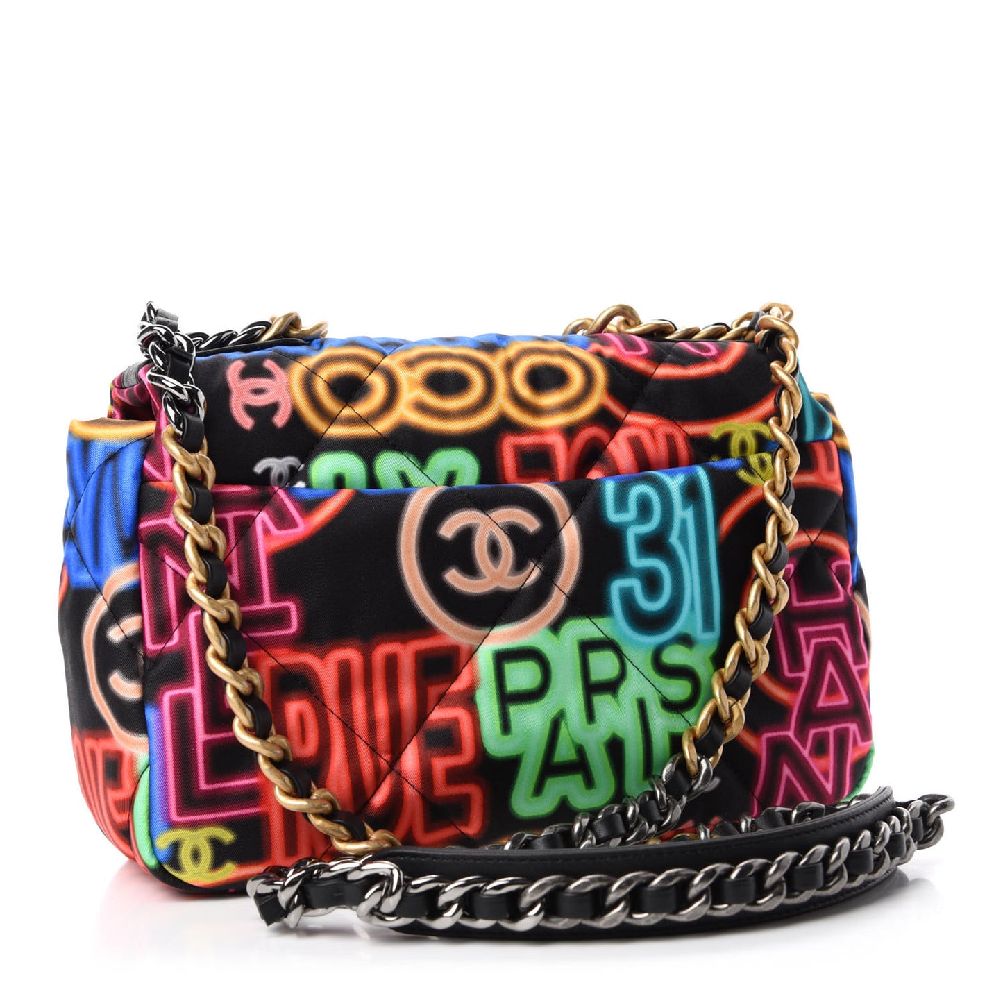 Fabric Printed Medium 19 Flap Black Multicolor