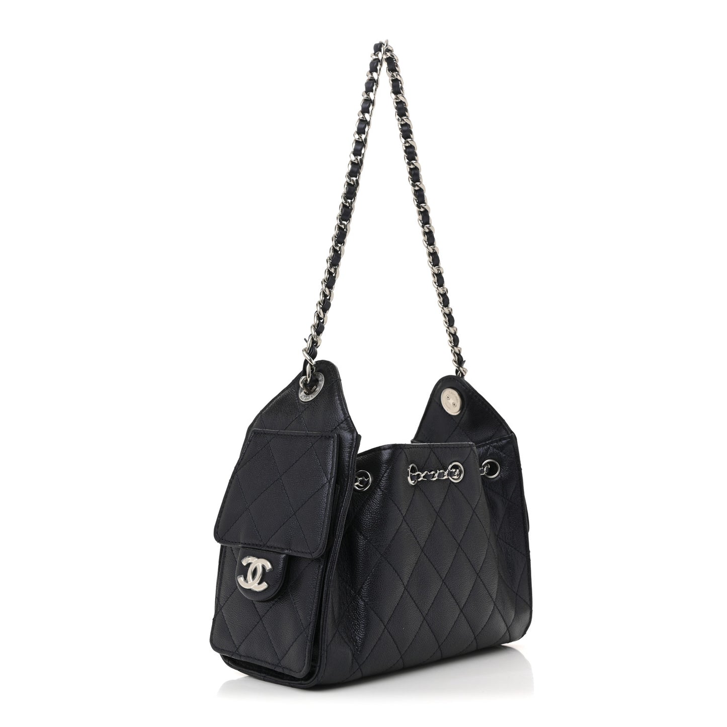 Metallic Caviar Quilted Mini Chanel 25 Handbag Dark Blue