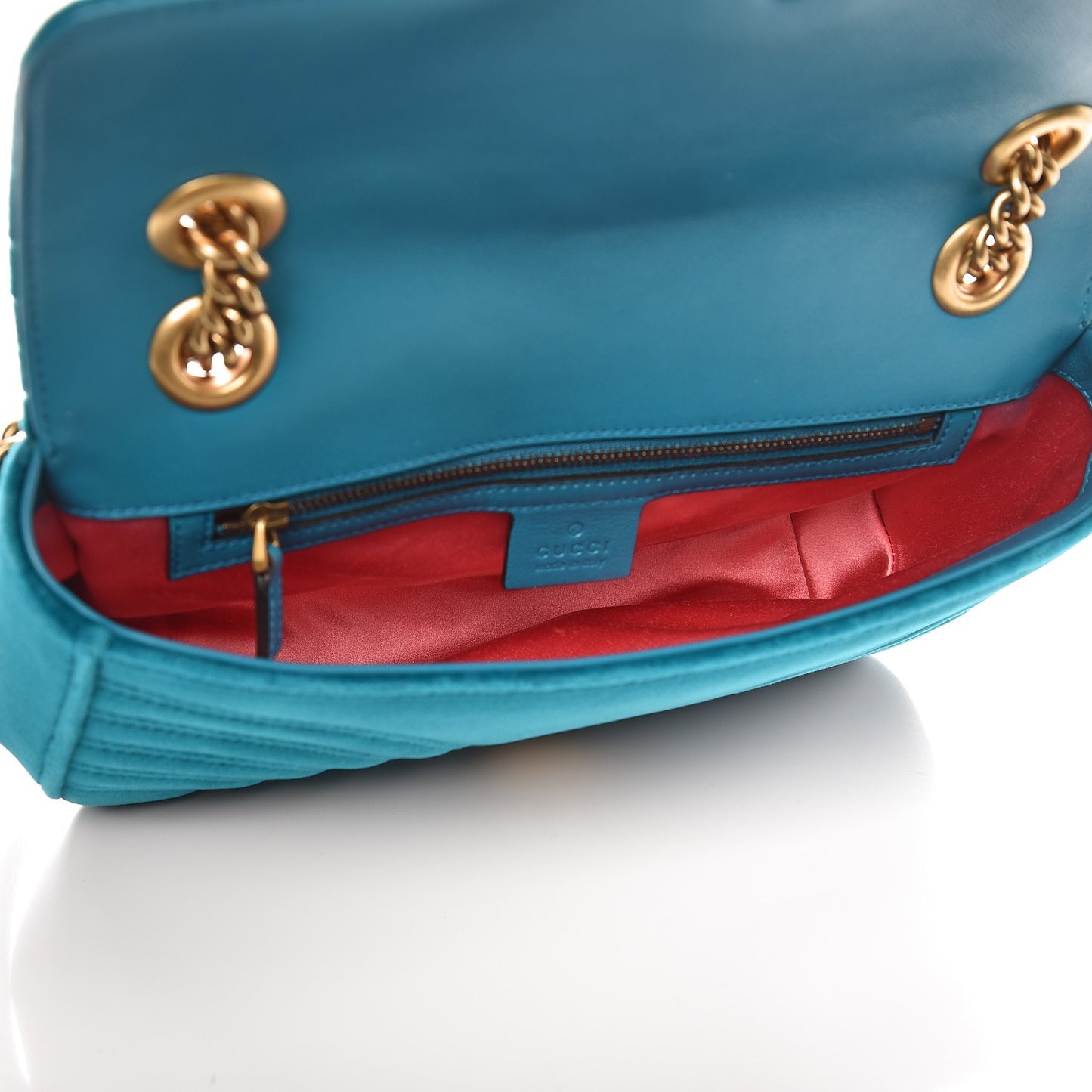 Velvet Matelasse Small GG Marmont Shoulder Bag Pavone Cyan