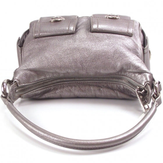 Leather Large Multipocket Hobo Silver