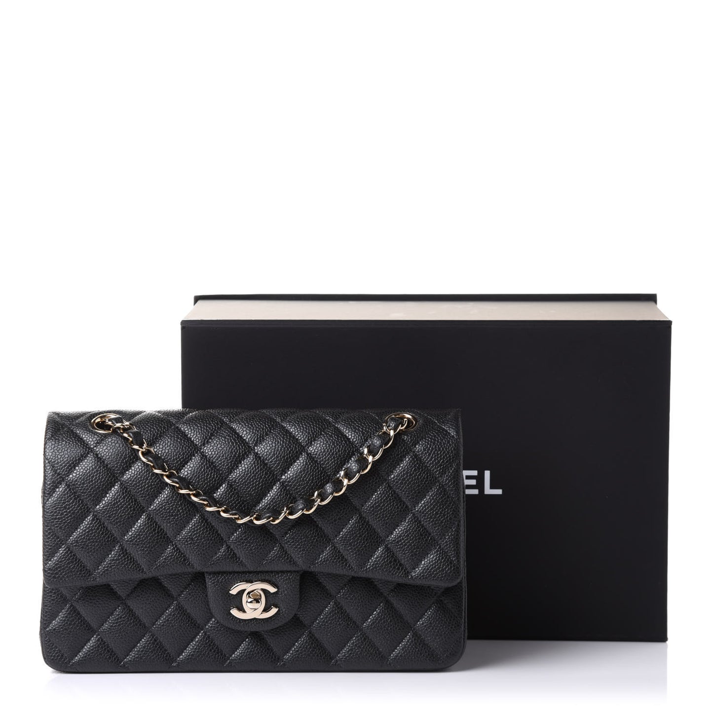 Caviar Quilted Medium Double Flap Dark Grey