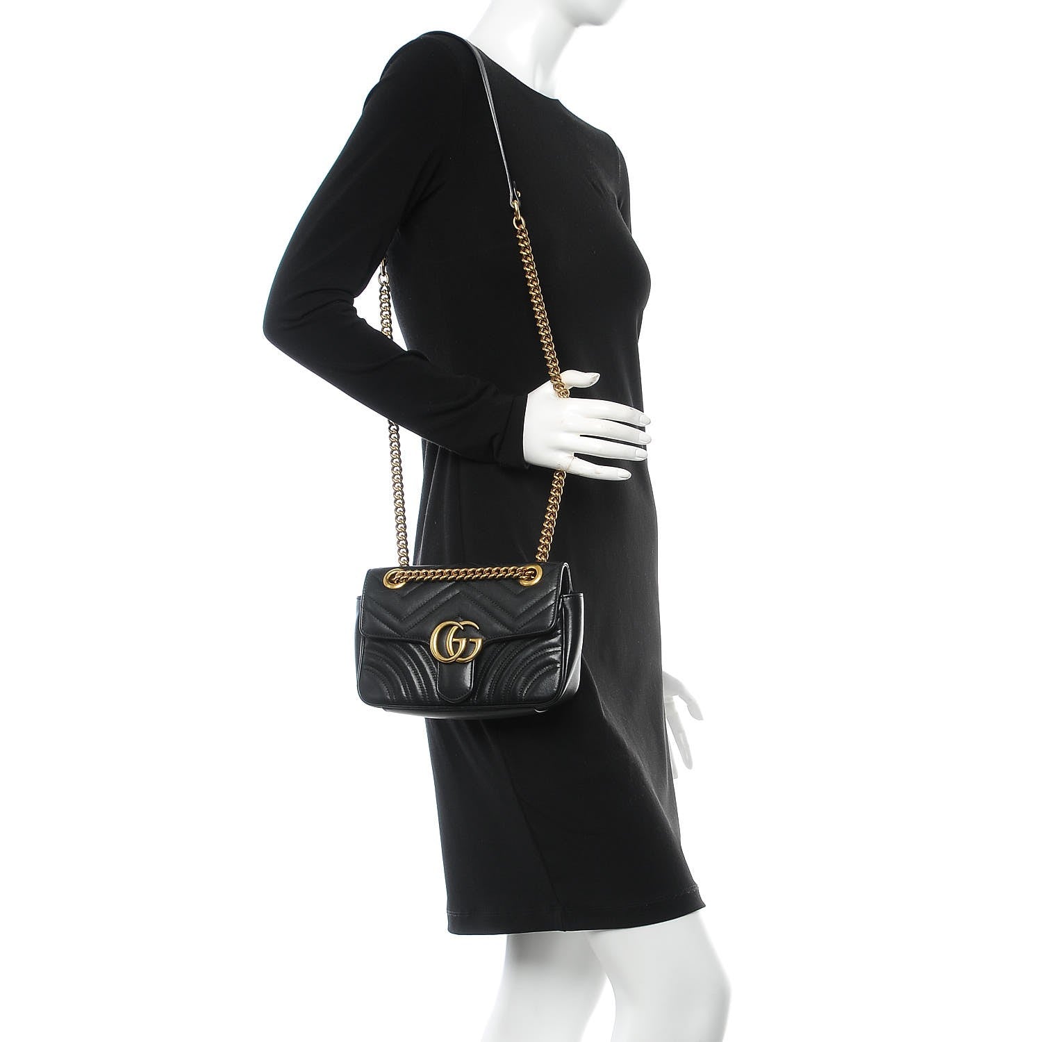 Gucci Calfskin Matelasse Mini GG Marmont Shoulder Bag Black 2 of 14