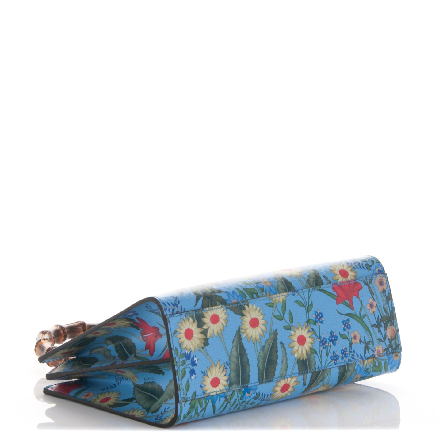 Calfskin Bamboo Web New Flora Small Nymphaea Top Handle Bag Azure