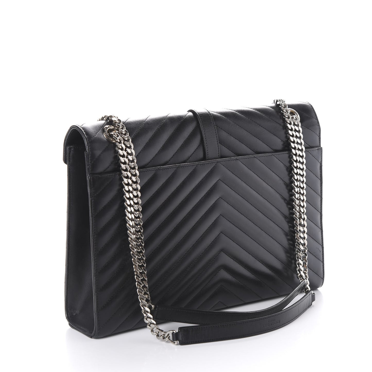 Smooth Calfskin Matelasse Chevron Large Monogram Satchel Black