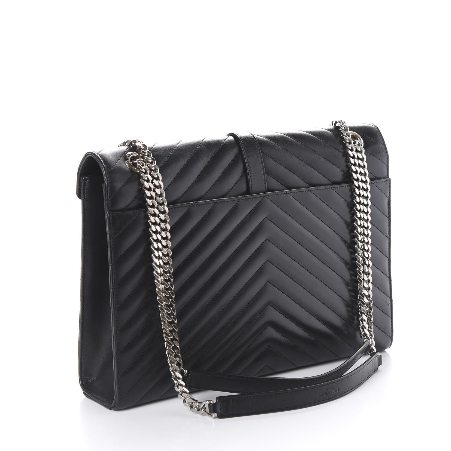 Saint Laurent Smooth Calfskin Matelasse Chevron Large Monogram Satchel Black 2 of 8