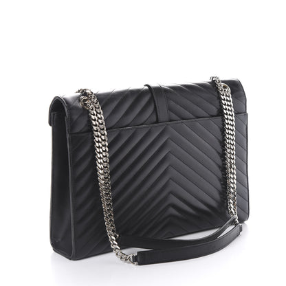 Saint Laurent Smooth Calfskin Matelasse Chevron Large Monogram Satchel Black 2 of 8