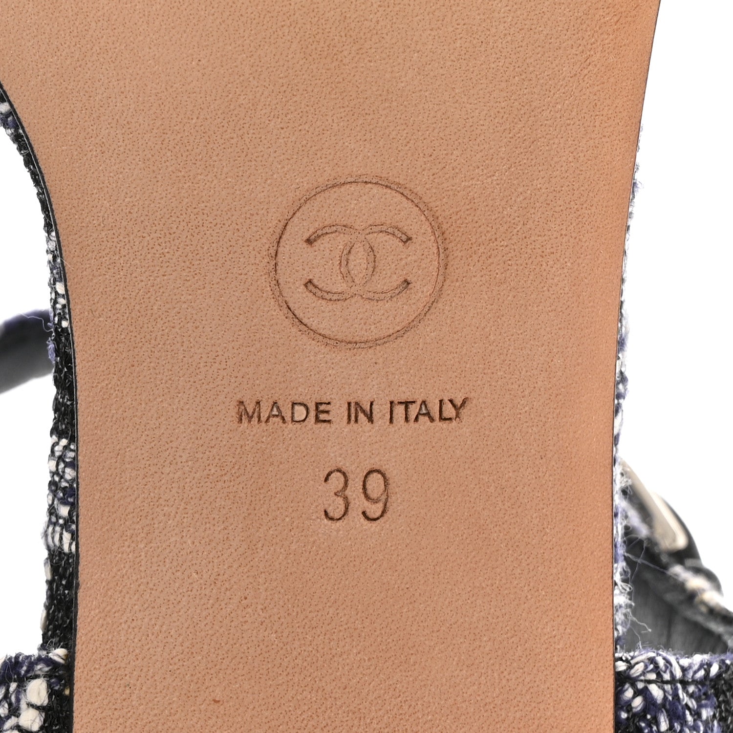 Chanel Tweed CC Chain Sandals 39 Navy Black 8 of 15