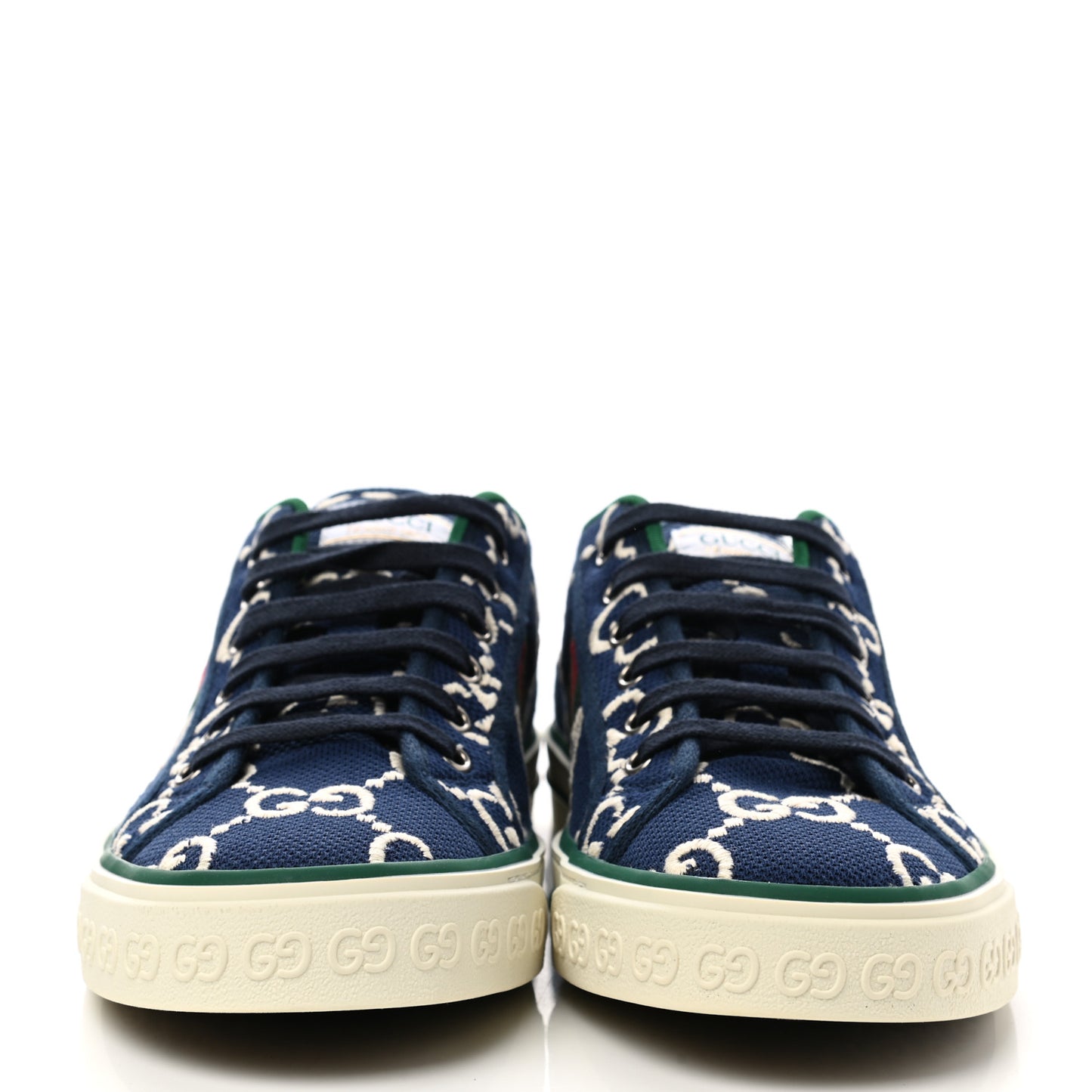 Cotton GG Monogram Web Mens 1977 Tennis Sneakers 10 Ink Ivory Blue