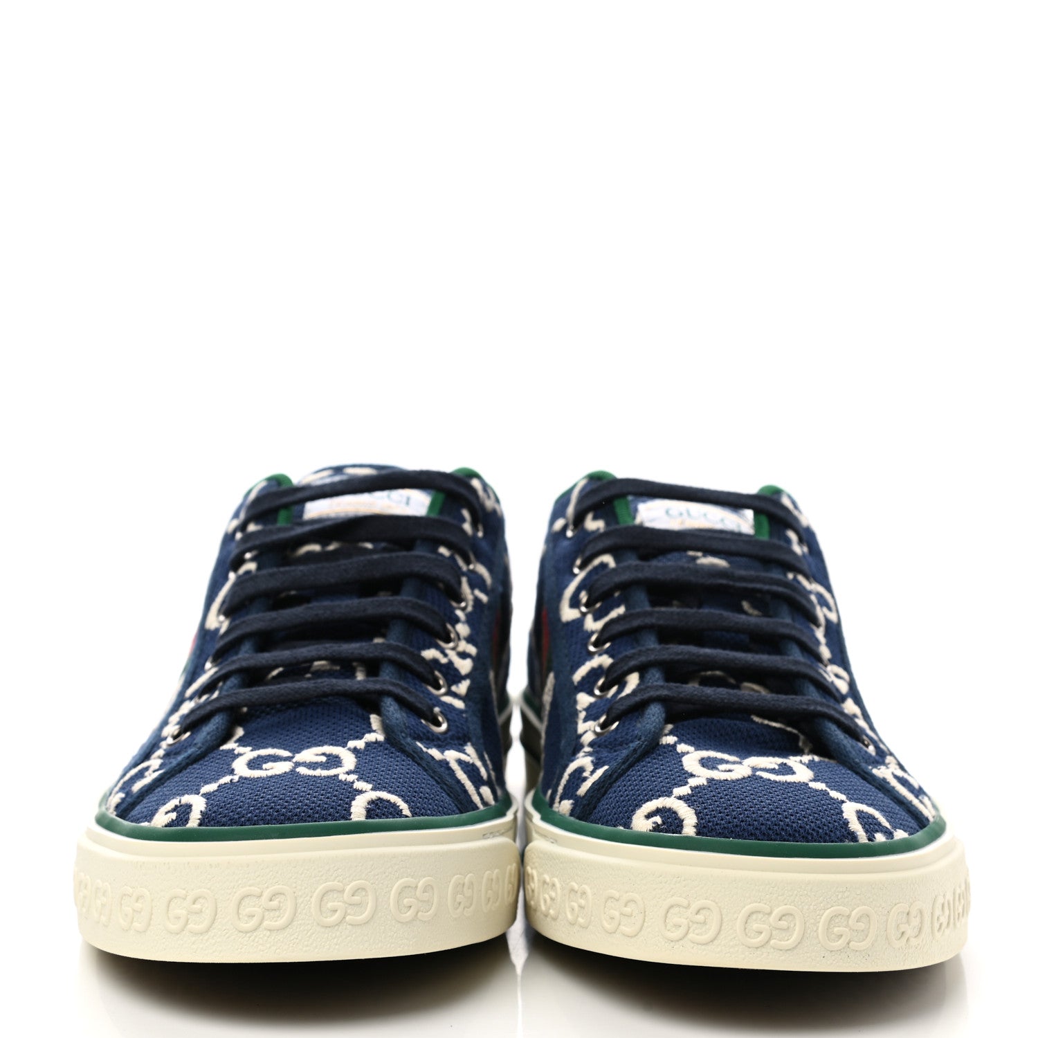 Gucci Cotton GG Monogram Web Mens 1977 Tennis Sneakers 10 Ink Ivory Blue 2 of 9
