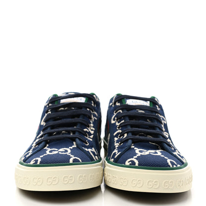 Gucci Cotton GG Monogram Web Mens 1977 Tennis Sneakers 10 Ink Ivory Blue 2 of 9