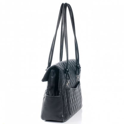 Chanel Calfskin Quilted Large Cambon Flap Black White 6 of 13