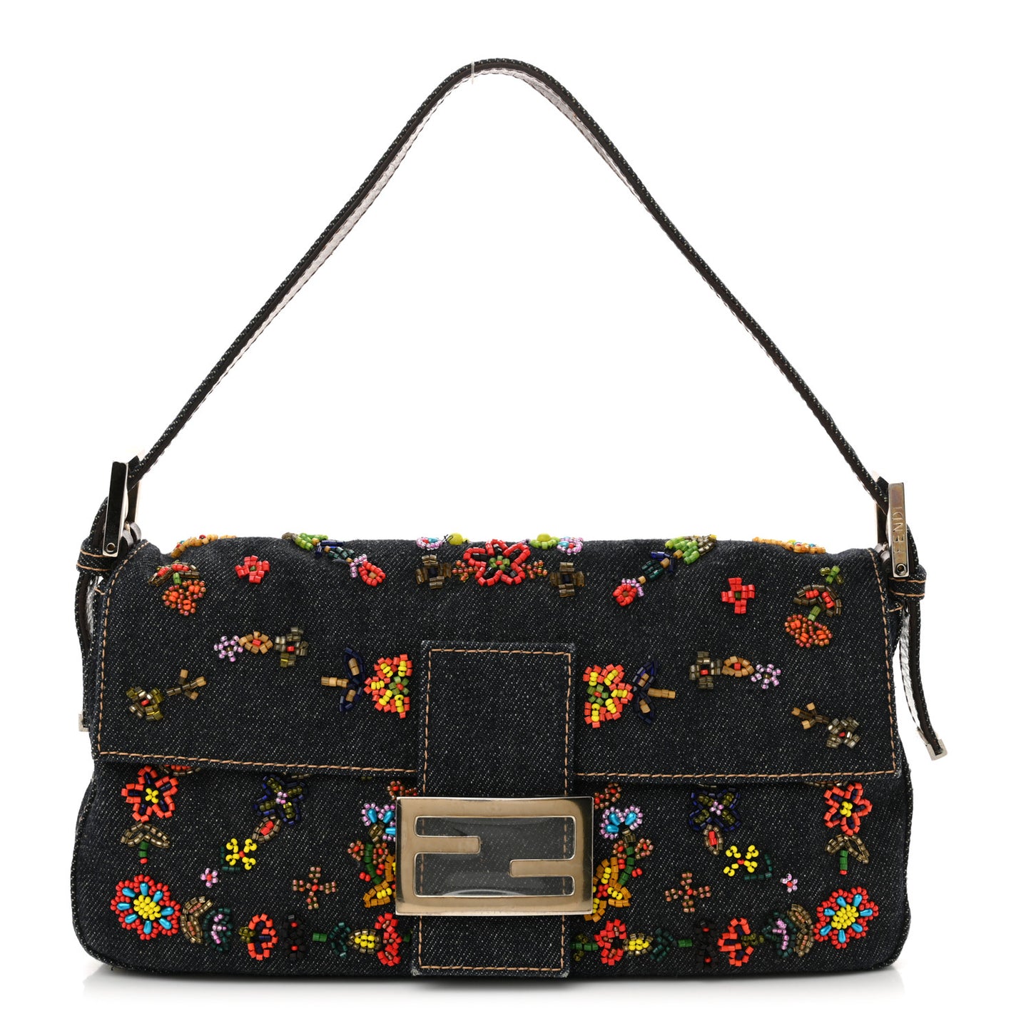 Denim Ricami Beaded Baguette Blue