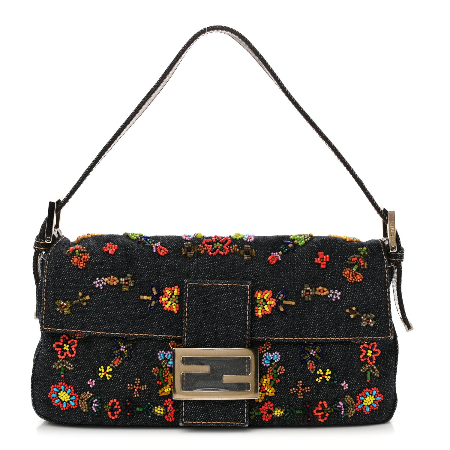Fendi Denim Ricami Beaded Baguette Blue 1 of 10