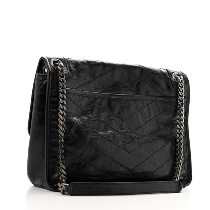 Saint Laurent Crinkled Calfskin Matelasse Monogram Medium Niki Chain Satchel Black 3 of 12