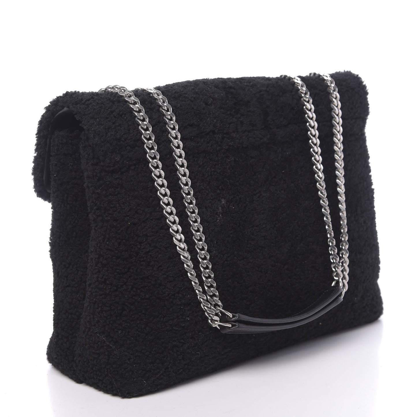 Shearling Monogram Medium Loulou Shoulder Bag Black