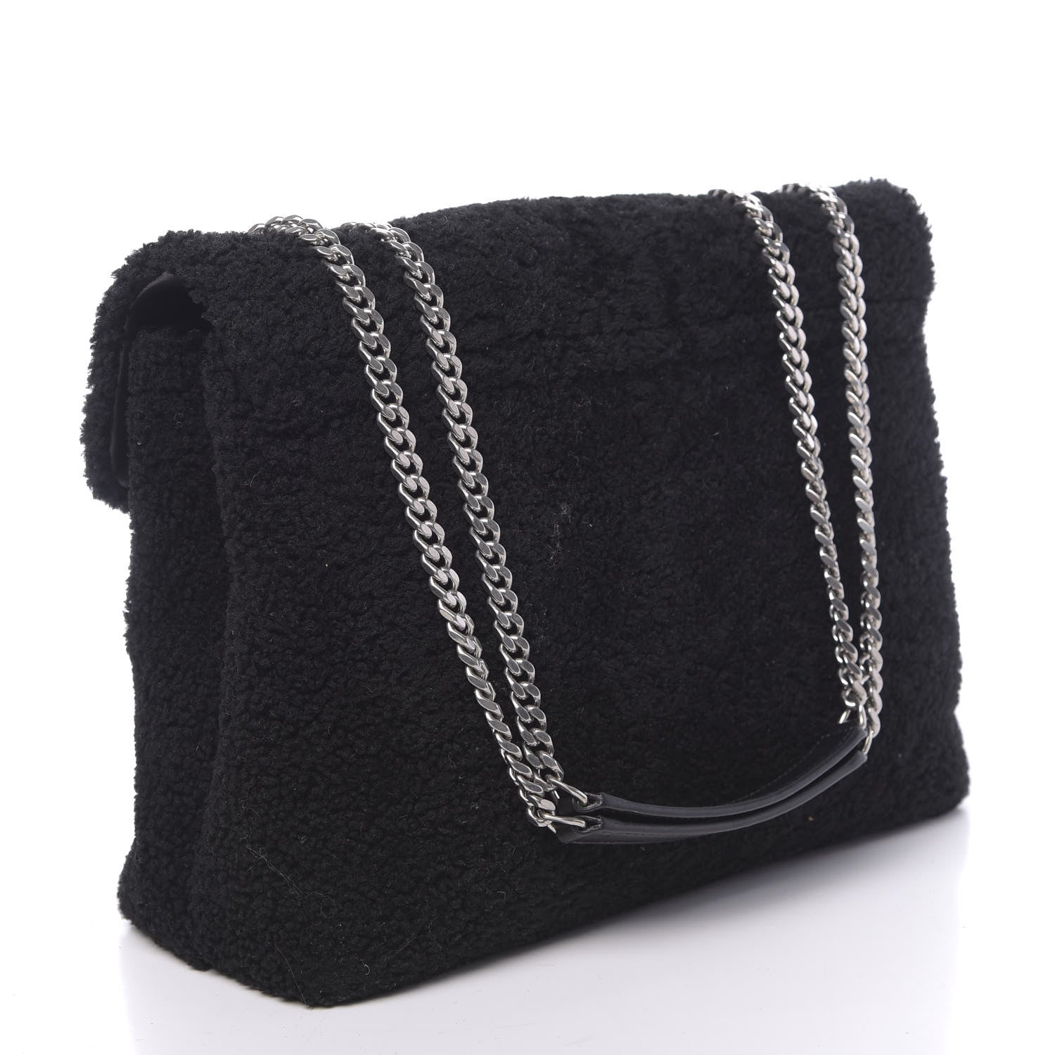 Saint Laurent Shearling Monogram Medium Loulou Shoulder Bag Black 3 of 9