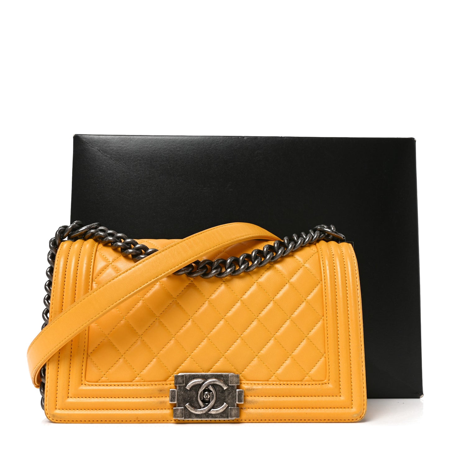 Lambskin Quilted Medium Boy Flap Yellow