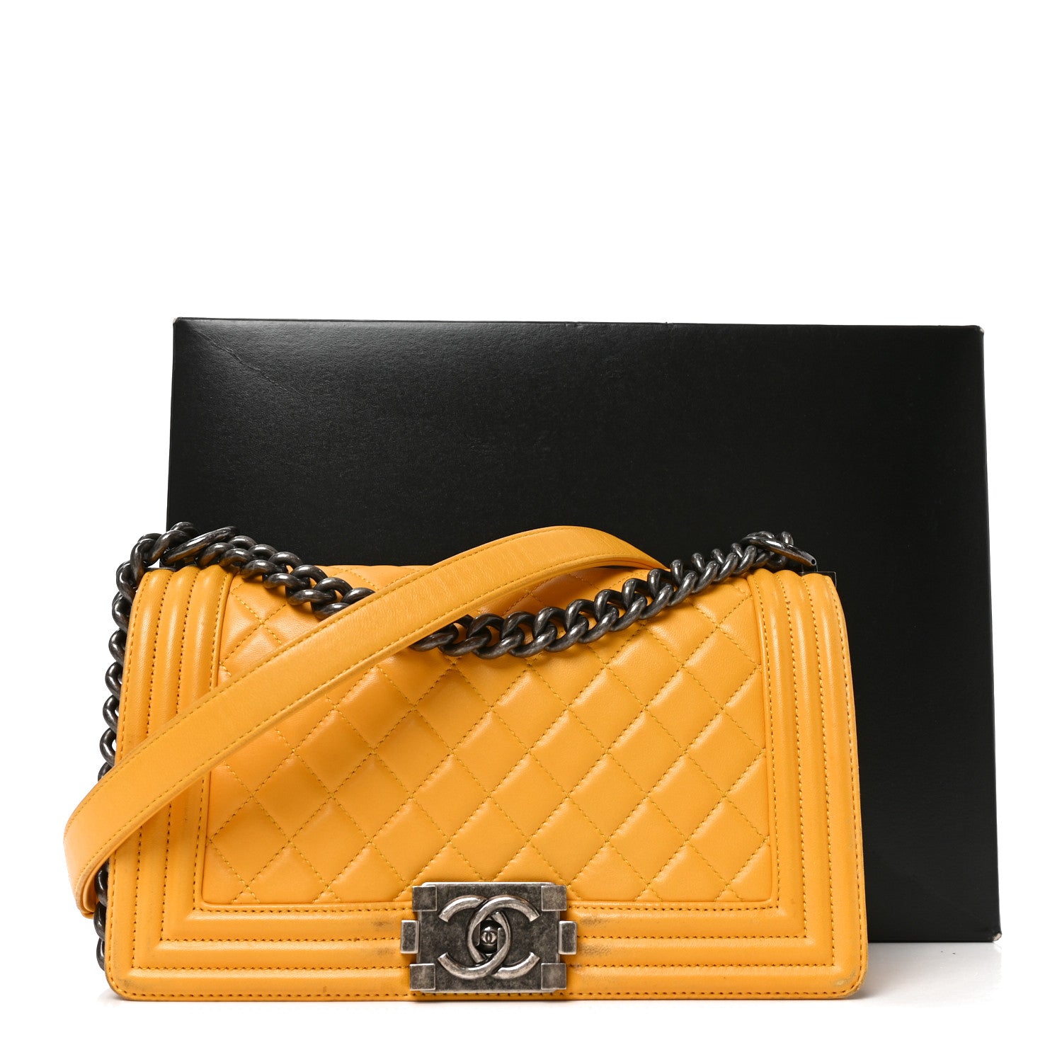 Chanel Lambskin Quilted Medium Boy Flap Yellow 11 of 11