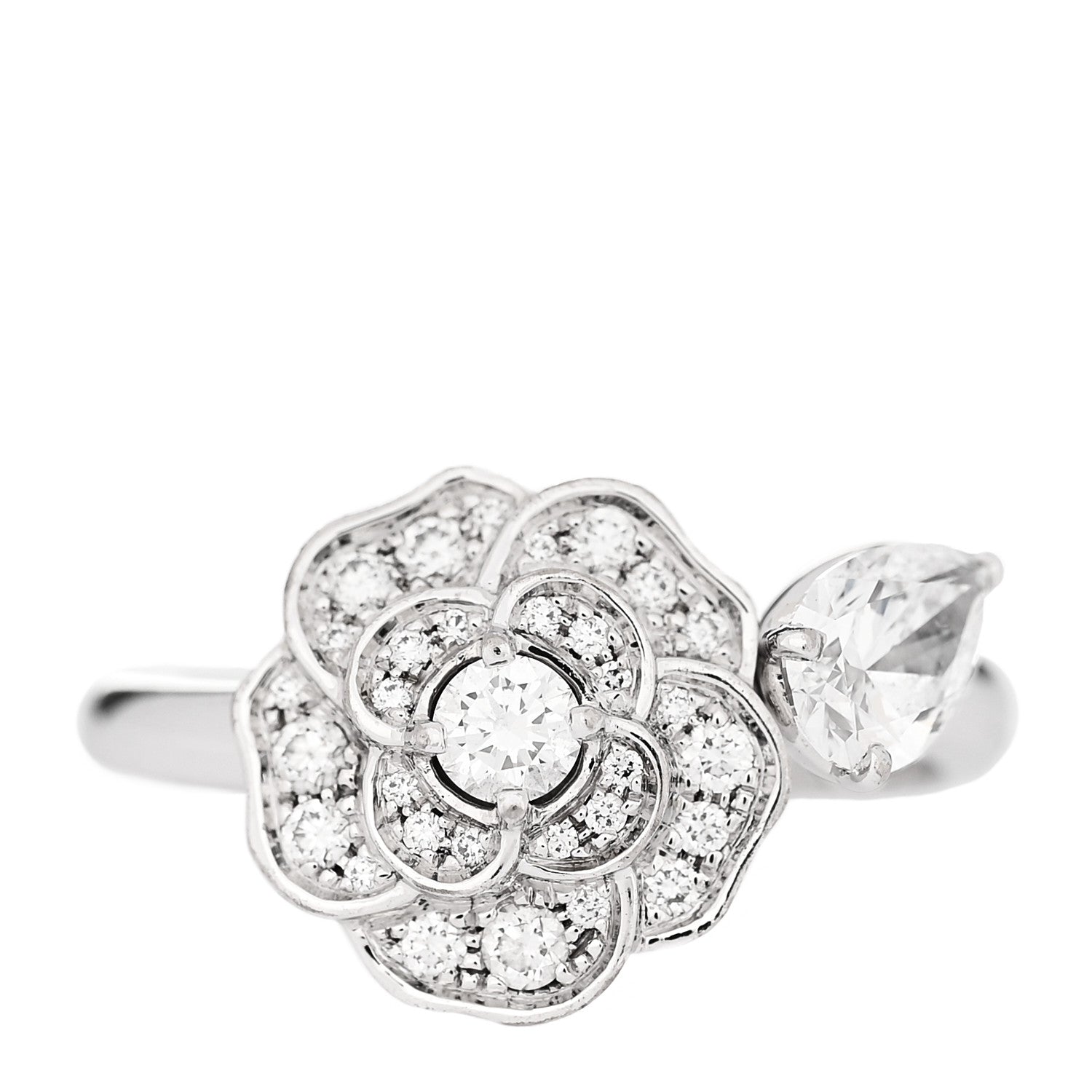 Chanel 18K White Gold Diamond Camelia Precieux Ring 50 5.5 1 of 5
