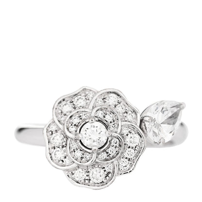 Chanel 18K White Gold Diamond Camelia Precieux Ring 50 5.5 1 of 5