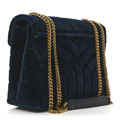 Saint Laurent Velvet Y Quilted Monogram Small Loulou Chain Satchel Medium Blue 3 of 15